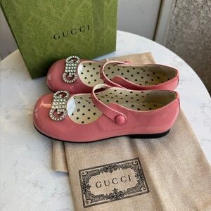 GUCCI Kids' Embellished Patent‎ Leather Ballet Flats In Pink, Size 30